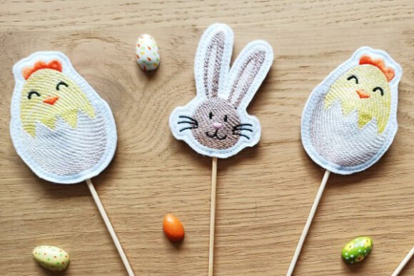 Chick Bunny Stick Decoration Embroidery