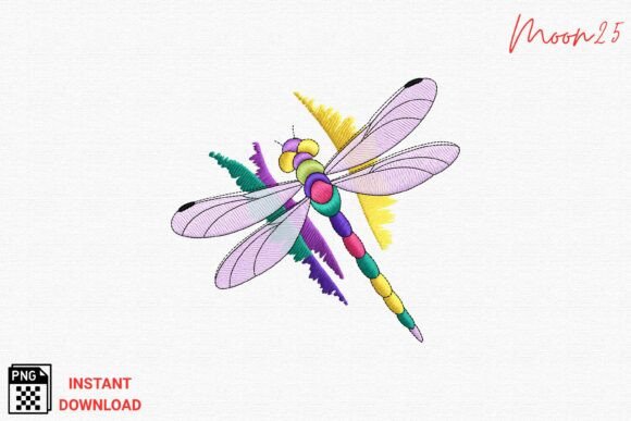 Colorful Dragonfly Embroidery PNG