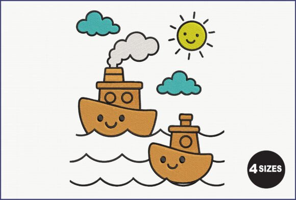 Cute Boat Sun Embroidery