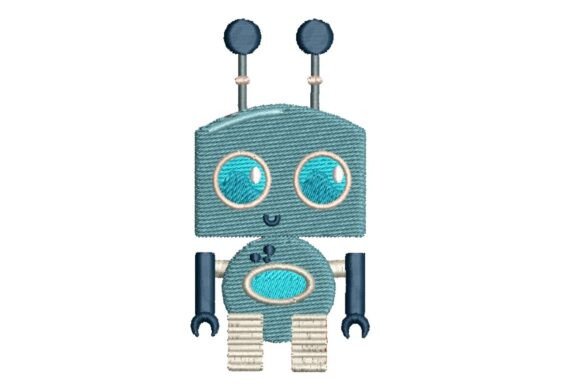 Cute Little Blue Robot Embroidery Design