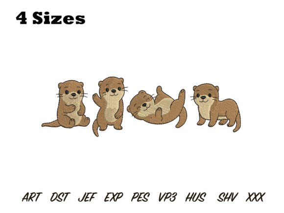 Cute Otter Family Embroidery