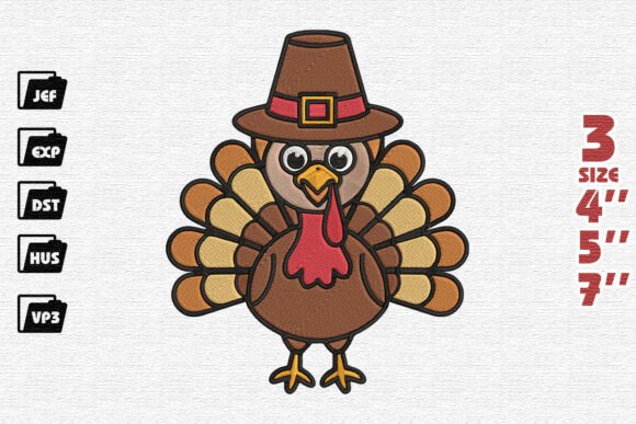 Cute Thanksgiving Turkey Embroidery Design