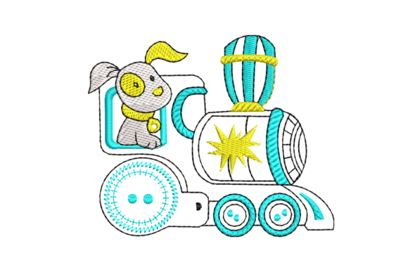 Cute Train with Puppy Embroidery Design