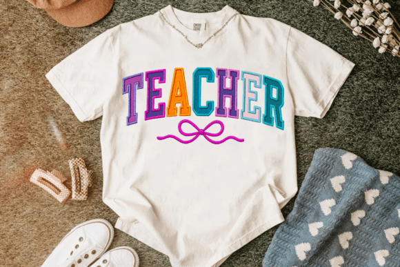 Faux Embroidery Teacher Coquette Bow PNG
