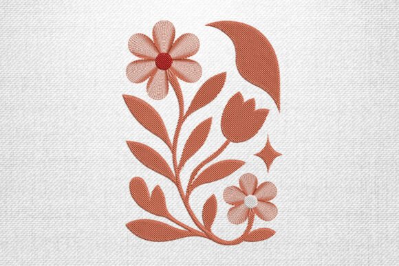 Floral Moon Botanical Embroidery Design