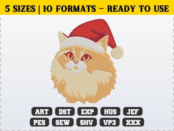 Fluffy Persian Cat Christmas Embroidery