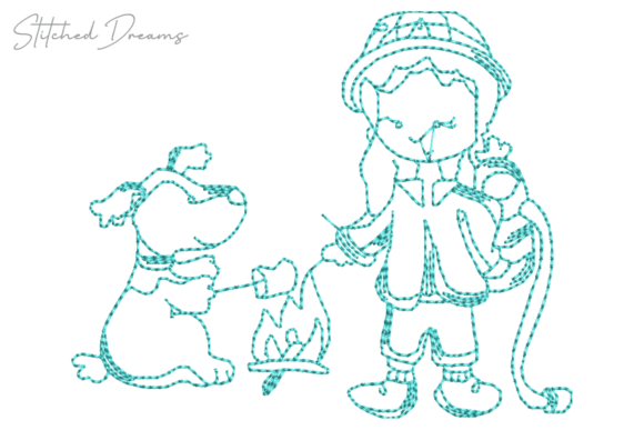 Girl and Dog Embroidery Design