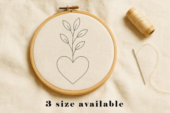 Heart Leaf Line Embroidery Design