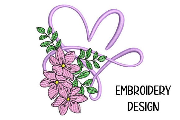 Heart with Flower Bouquet Embroidery