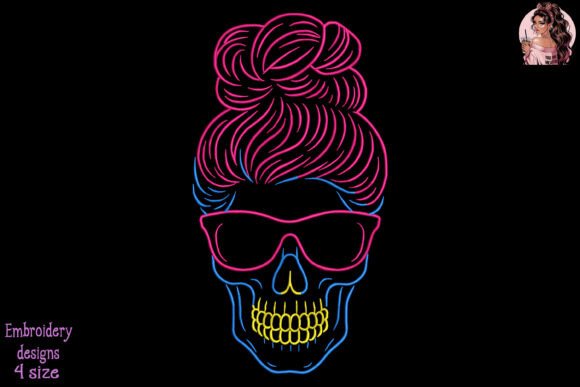Neon Diva Skull Embroidery