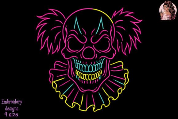 Neon Evil Clown Skull Embroidery