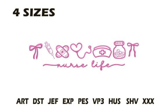 Nurse Life Line Art Embroidery Design