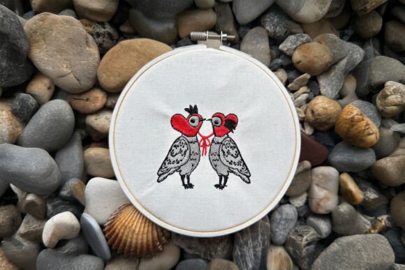 Pigeons in Love Machine Embroidery Art