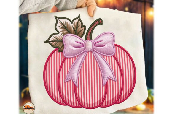 Preppy Pink Pumpkin Faux Embroidery PNG