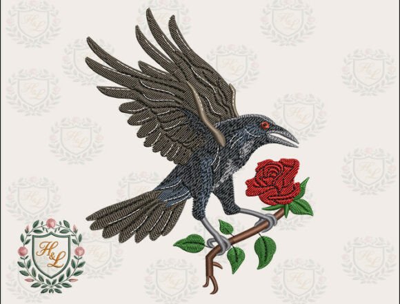 Rose Raven Gothic Embroidery Files