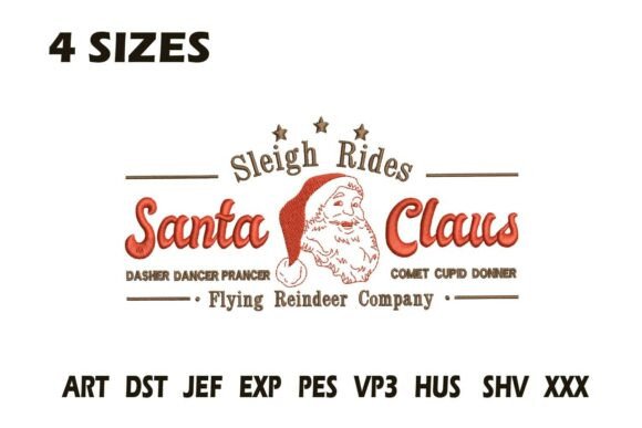 Santa Sleigh Rides Embroidery Design