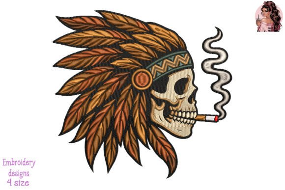 Smoking Skull Chief Embroidery